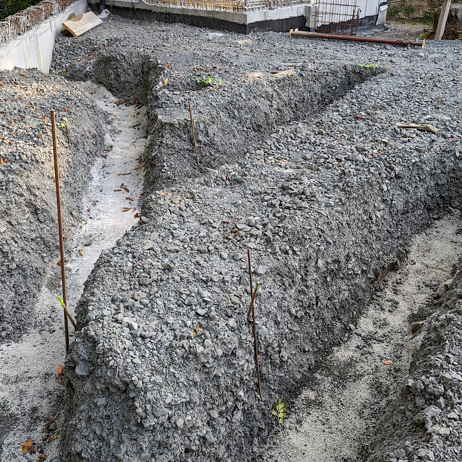 Schotterpolster in der Baugrube